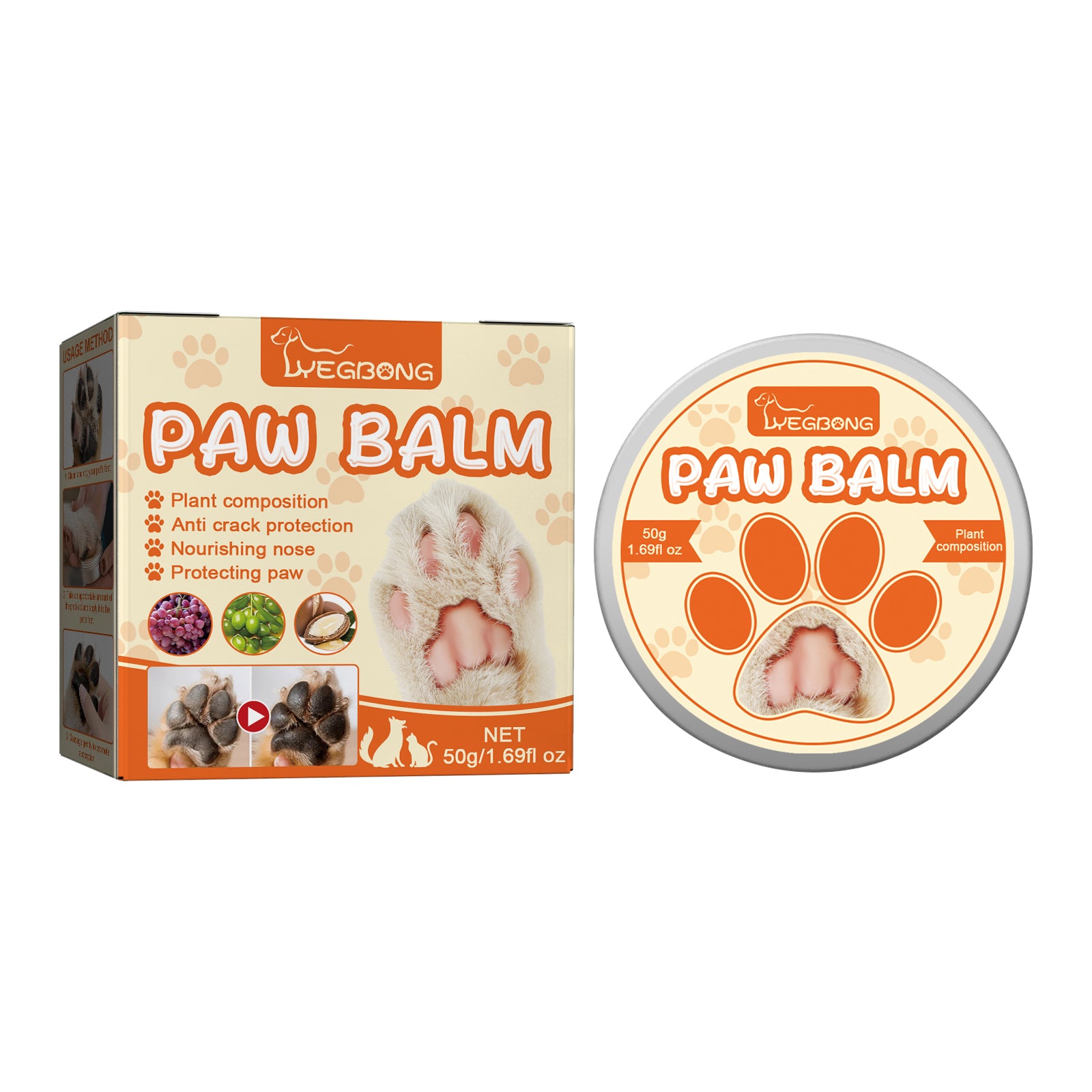 Bálsamo hidratante para patas Yegbong Pet, apto para gatos y perros, protege e hidrata las almohadillas.
