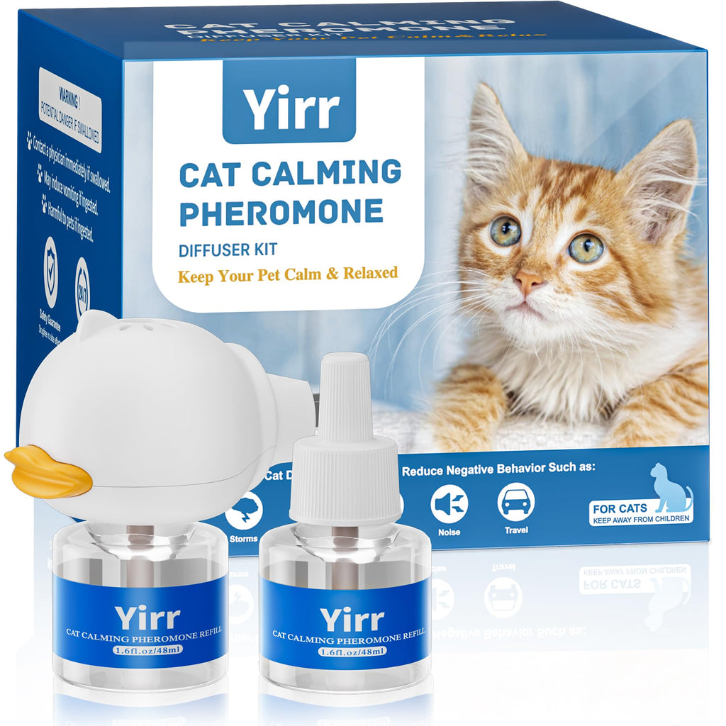 Difusor Calmante Yirr Cat Therapet MD para Gatos, Difusor de Feromonas para Gatos, Enchufable, Difusor Calmante para Múltiples Gatos, Feromona Relajante para Aliviar el Estrés y la Ansiedad en Gatos, 1 Difusor y 2 Recargas (48ml)