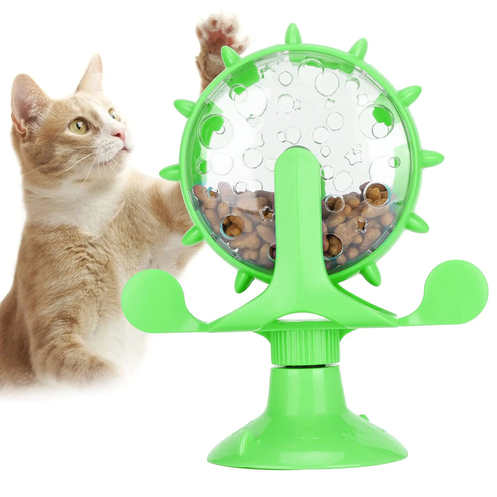 Juguete para Mascotas Rueda de la Fortuna Dispensadora de Comida para Gatos Juguete Interactivo con Plataforma Giratoria Automática 360° para Entrenador de Mascotas (Verde)