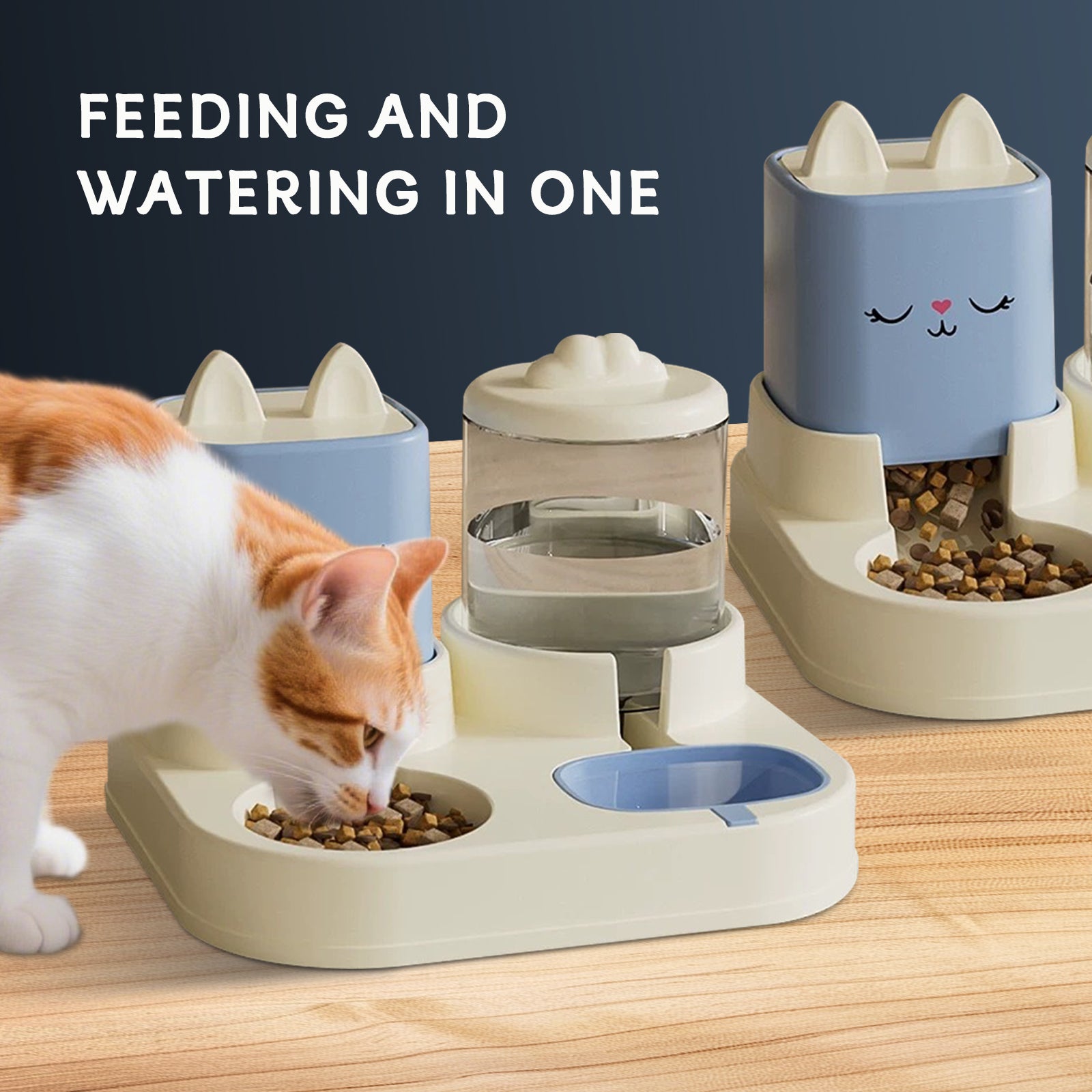 Dispositivo de alimentación y bebida para mascotas con apariencia súper linda, ingeniosamente diseñado con separación seca y húmeda, adición automática de agua, universal para gatos y perros, resuelve fácilmente los problemas de alimentación