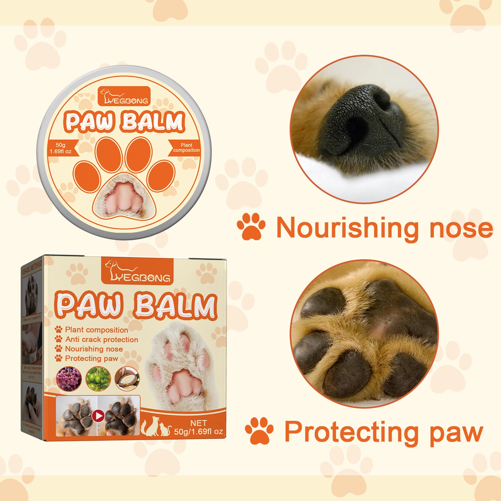 Bálsamo hidratante para patas Yegbong Pet, apto para gatos y perros, protege e hidrata las almohadillas.