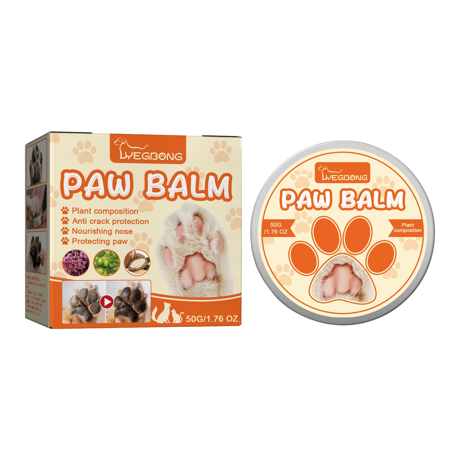 Bálsamo hidratante para patas Yegbong Pet, apto para gatos y perros, protege e hidrata las almohadillas.