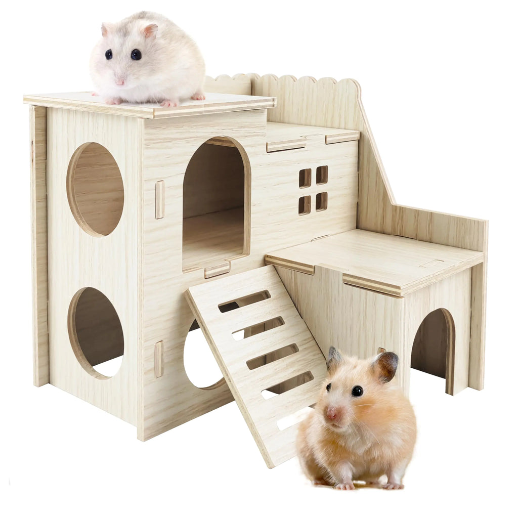 Casa para Hamster Tiny House con Casa de Tobogán Doble Nivel Cabaña para Cobayas Castillo Jaula Accesorios de Hábitat para Animales Pequeños Decoración para Hamster Pequeño
