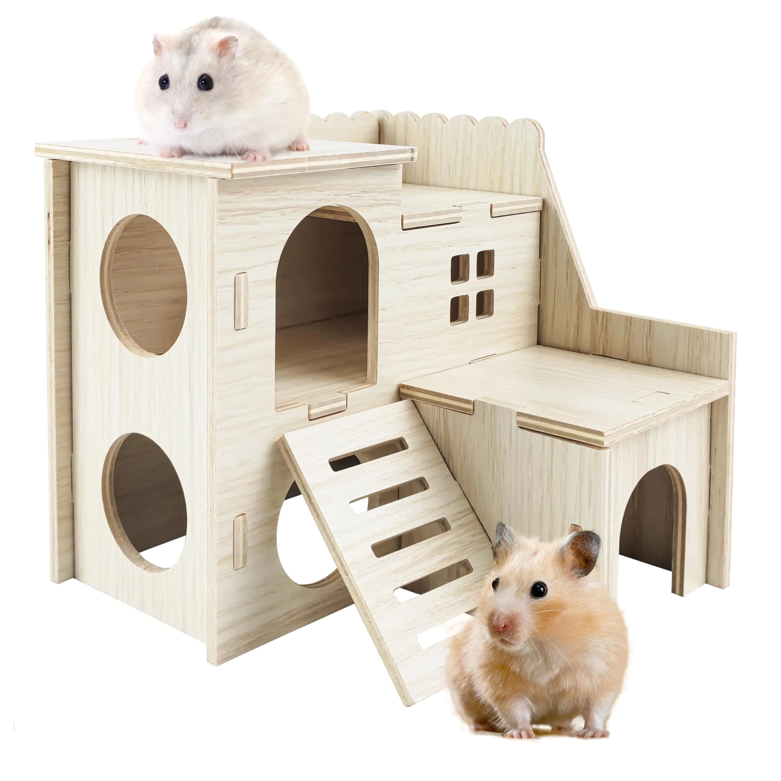 Casa para Hamster Tiny House con Casa de Tobogán Doble Nivel Cabaña para Cobayas Castillo Jaula Accesorios de Hábitat para Animales Pequeños Decoración para Hamster Pequeño