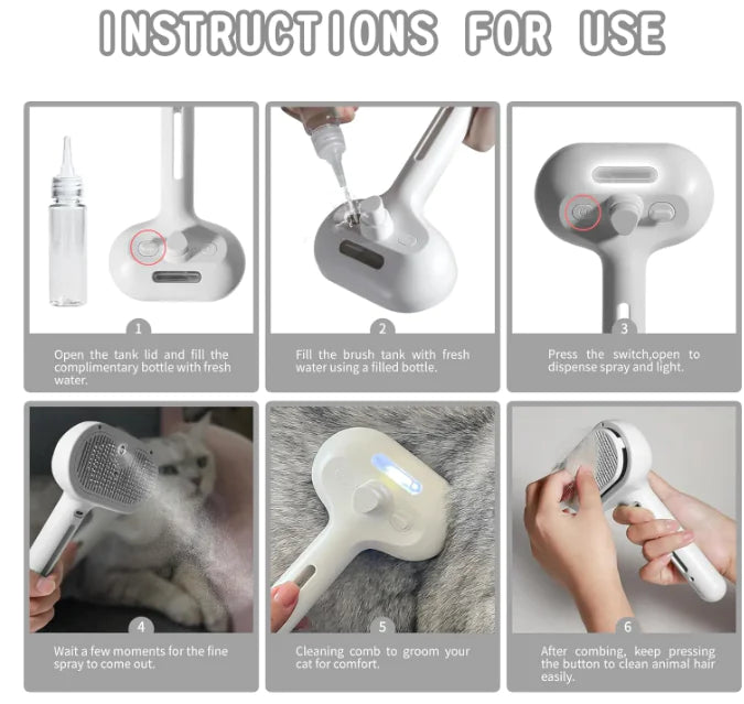 Cepillo con spray para pelo de mascotas